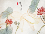 中式水墨荷花装饰画玄关沙发屏风