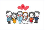 手绘风格 漫画 婚礼全家福