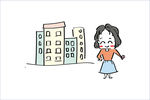 手绘风格 漫画 女人和楼房