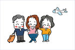 手绘风格漫画全家旅游