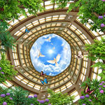 树叶天空云彩天顶吊顶壁画背景墙