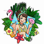 美女比基尼甜甜圈零食品花草插画