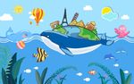 卡通海豚简笔画儿童房背景墙