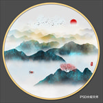 圆形水墨画