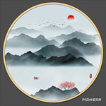 圆形水墨画