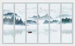 水墨 浅蓝色山水