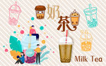清新奶茶店工装背景墙
