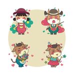 牛年卡通人物情侣矢量图案设计