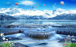 风景画流水生财背景墙