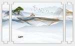 水墨山水 银色边框