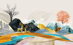 高清 山水背景墙画 tif分层