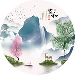麋鹿石来运转抽象圆形装饰画
