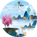 麋鹿石来运转抽象圆形装饰画