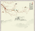 新中式手绘花鸟咏梅背景装饰画