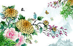 菊花意境花鸟背景墙