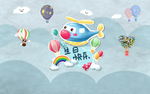 卡通手绘儿童房背景墙壁纸壁画