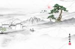 新中式爵士白青松迎客电视背景墙