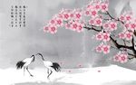 丹顶鹤下雪梅花新中式电视背景墙