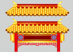 逼真矢量国潮风中式门头牌坊屋檐
