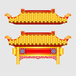 逼真矢量国潮风中式门头牌坊屋檐