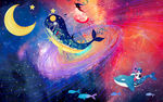 卡通星空插画背景