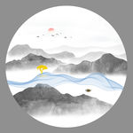 圆形抽象山水画