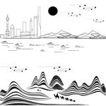 上海 手绘 一带一路 地标建筑