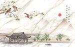 白玉兰山水旭日东升爵士白背景墙