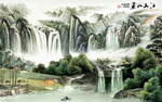 流水生财大气山水背景