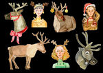 圣诞节手绘插画麋鹿圣诞帽女元素