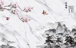 水墨山水桃花背景墙