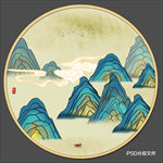 圆形国潮山水画