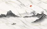 旭日东升爵士白水墨山水电视背景
