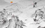 静观旭日东升水墨山水客厅电视背