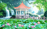 瀑布山水风景画流水生财背景墙