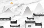 江南山水旭日东升爵士白背景墙