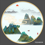 圆形水墨画