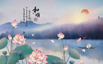 荷花电视背景墙