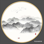 圆形水墨山水画