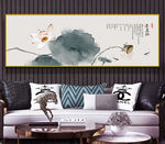 新中式水墨荷花 装饰画 晶瓷画