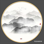圆形山水画禅意山水意境山水
