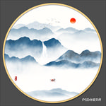 圆形山水画禅意山水意境山水