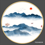 圆形水墨画