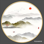 圆形山水画禅意山水意境山水