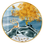 发财树线麋鹿山水装饰画