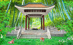 现代风绿色竹林风景画电视背景墙