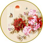 新中式牡丹花圆形装饰画