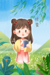 在阅读的古风少女