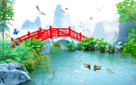 山涧风景画小桥流水背景墙