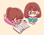卡通孩子看书学习